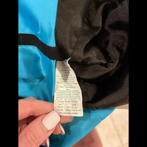 Bebe Melany Mesh Top Satin Stretch Turquoise Black Bodycon Pencil Dress XS NWT - Picture 15 of 15